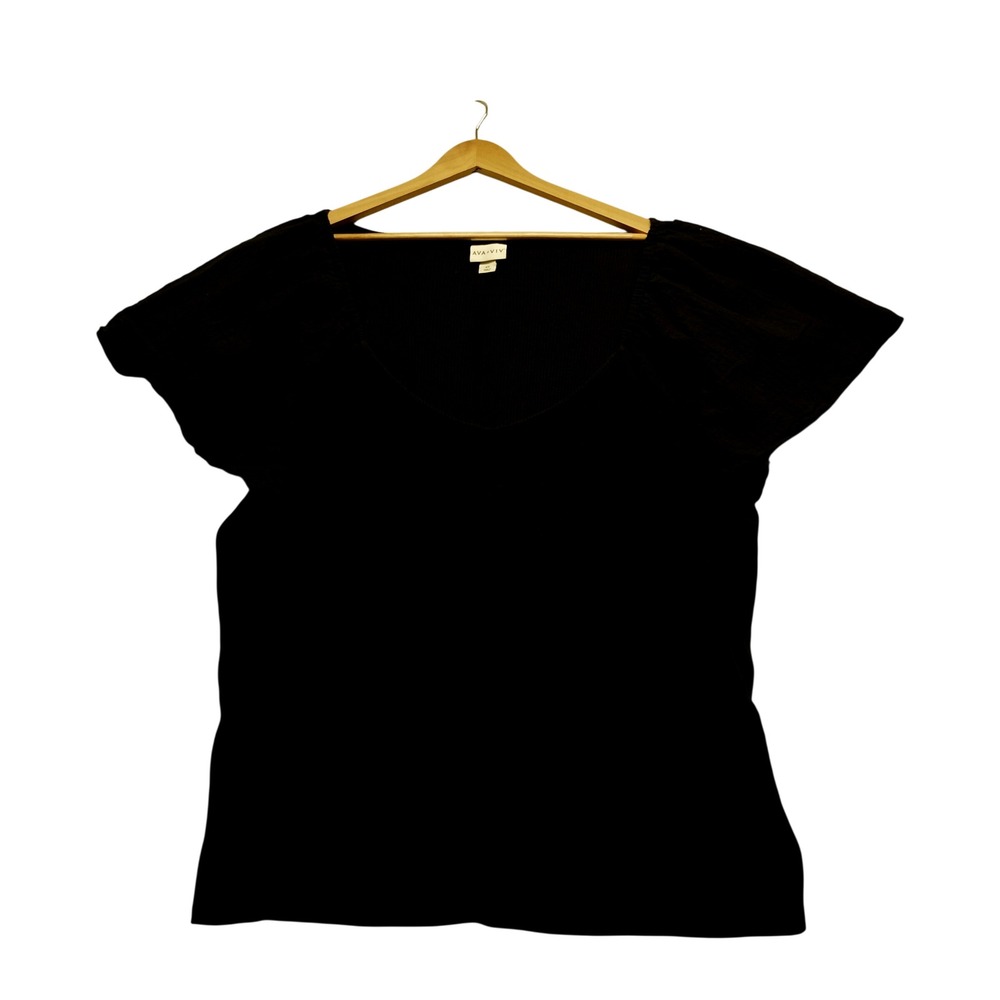 Ava & Viv Black Ribbed Knit Flutter Sleeve Scoop Neck Top Plus 4X Cotton Blend